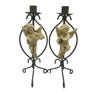 Vintage Metal Angel Set of 2 Taper Candle Holders Spiritual Holiday Décor Altar